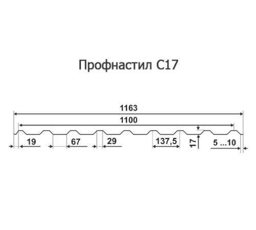 Продольно гнутый профнастил для укрытий конвейеров С17ПГ-1163, 0,6, нержавеющий