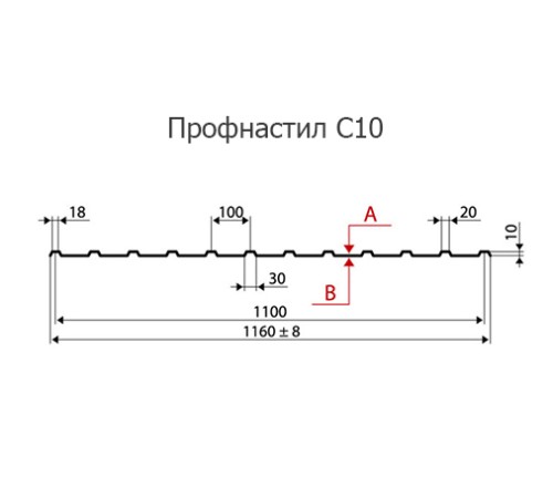 Продольно гнутый профнастил для укрытий конвейеров С10ПГ-1160, 0,8, в полимерном покрытии