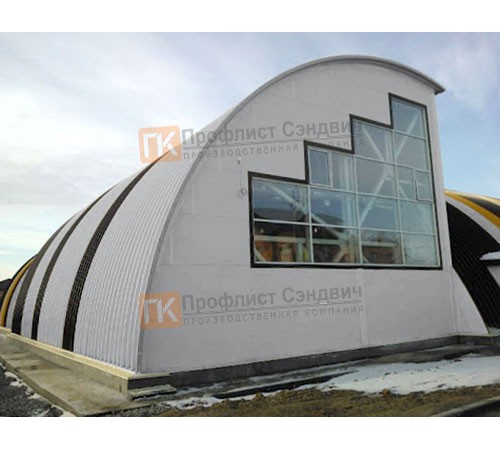 Сэндвич-панели арочные с пенополиизоциануратом, ширина 1000 мм, толщина 20 мм, 0.5/0.5, RAL7004