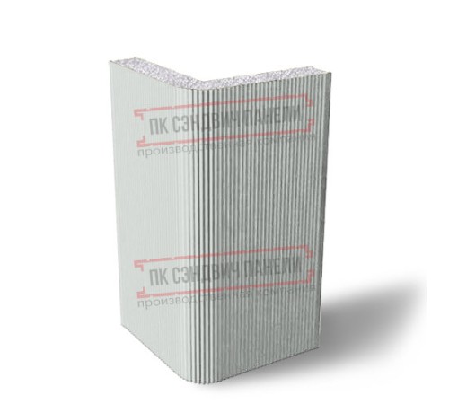 Угловая сэндвич-панель вертикальная из пенополистирола, 0.5/0.5, ширина 1200 мм, толщина 20 мм, RAL7047