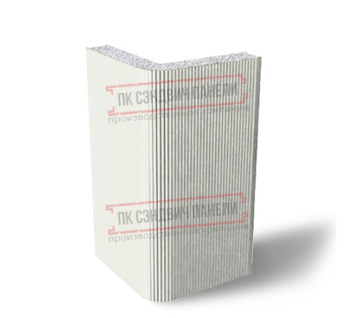 Угловая сэндвич-панель вертикальная из пенополистирола, 0.5/0.5, ширина 1200 мм, толщина 20 мм, RAL9003