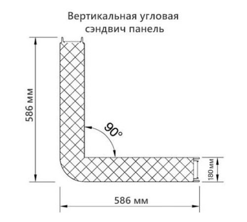 Угловая сэндвич-панель вертикальная из минеральной ваты, 0.5/0.5, ширина 1000 мм, толщина 180 мм, RAL7004
