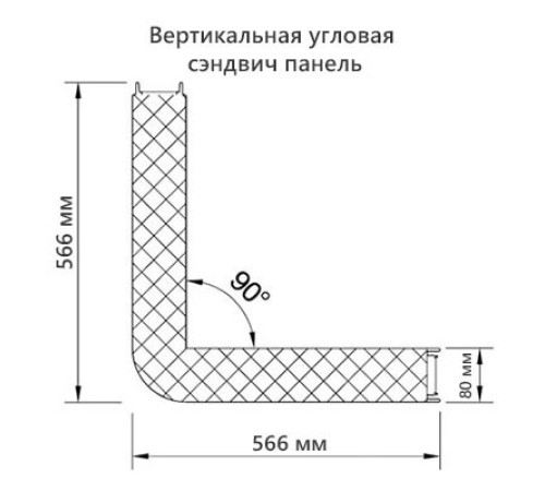 Угловая сэндвич-панель вертикальная из пенополистирола, 0.5/0.5, ширина 1000 мм, толщина 80 мм, RAL9003
