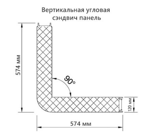 Угловая сэндвич-панель вертикальная из пенополистирола, 0.5/0.5, ширина 1200 мм, толщина 120 мм, RAL6002