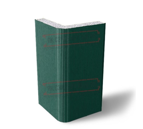 Угловая сэндвич-панель вертикальная из пенополистирола, 0.5/0.5, ширина 1000 мм, толщина 100 мм, RAL6005