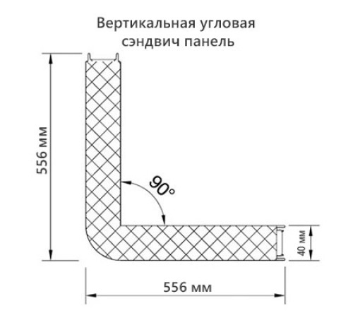Угловая сэндвич-панель вертикальная из пенополиуретана, 0.5/0.5, ширина 1000 мм, толщина 40 мм, RAL6002