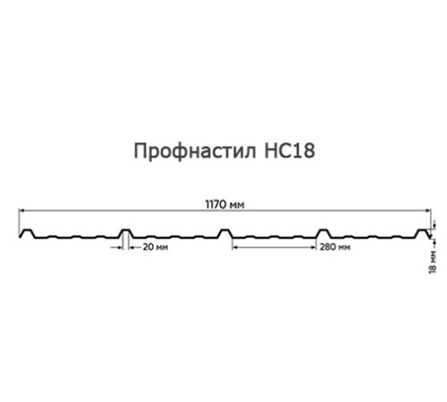 Продольно гнутый профнастил для укрытий конвейеров НС18ПГ-1170, 0,8, нержавеющий