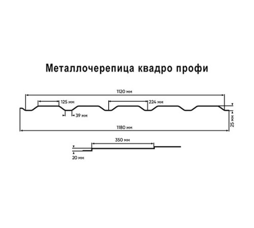 Металлочерепица Квадро профи RAL9003 Полиэстер-0,45