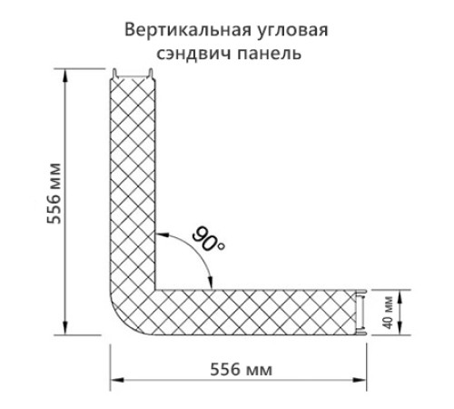 Угловая сэндвич-панель вертикальная из минеральной ваты, 0.5/0.5, ширина 1000 мм, толщина 40 мм, RAL3020