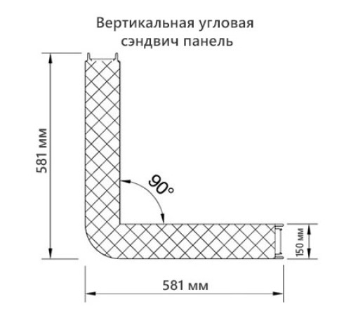 Угловая сэндвич-панель вертикальная из минеральной ваты, 0.5/0.5, ширина 1000 мм, толщина 150 мм, RAL6005
