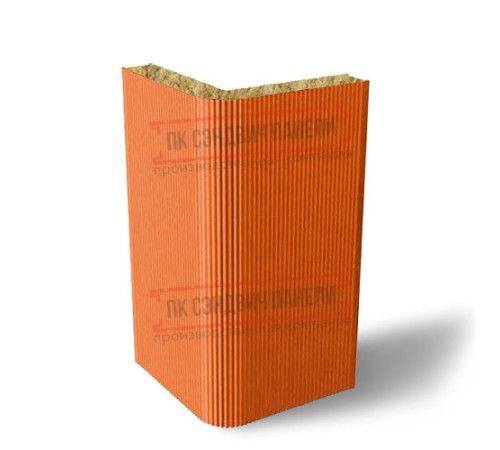 Угловая сэндвич-панель вертикальная из минеральной ваты, 0.5/0.5, ширина 1000 мм, толщина 30 мм, RAL2004