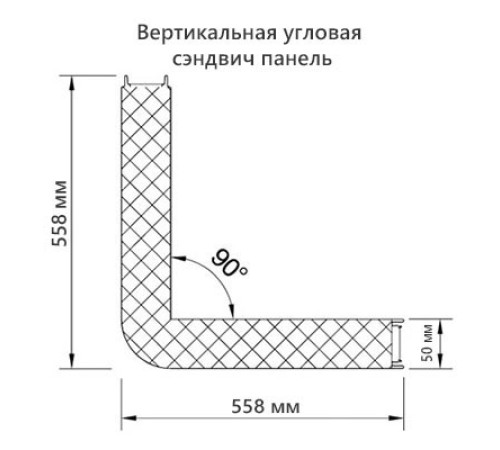 Угловая сэндвич-панель вертикальная из минеральной ваты, 0.5/0.5, ширина 1000 мм, толщина 50 мм, RAL3009